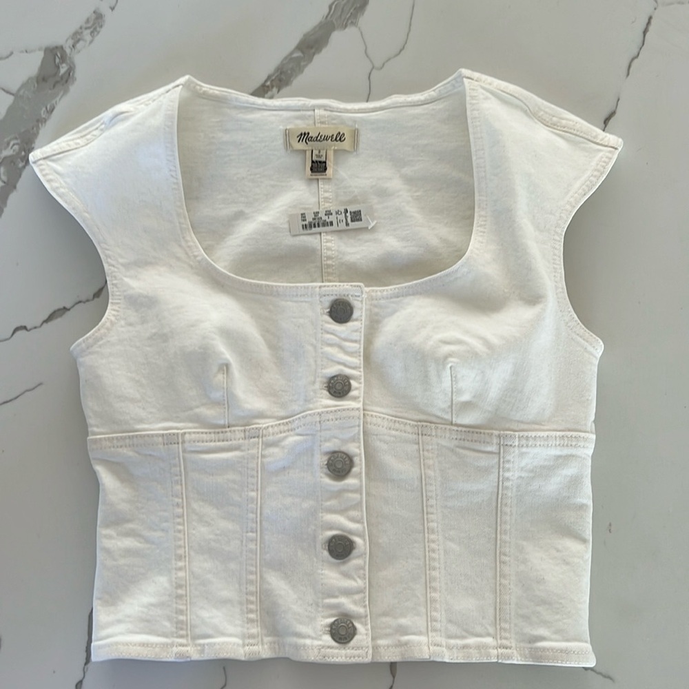 Madewell white denim cap sleeve shirt/vest size 2
